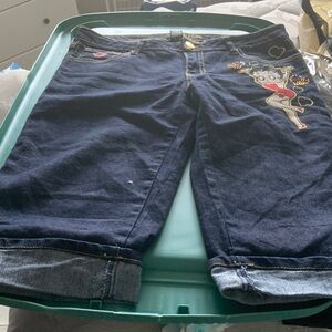 Betty Boop Embroidered Dark Blue Women's Jeans Shorts